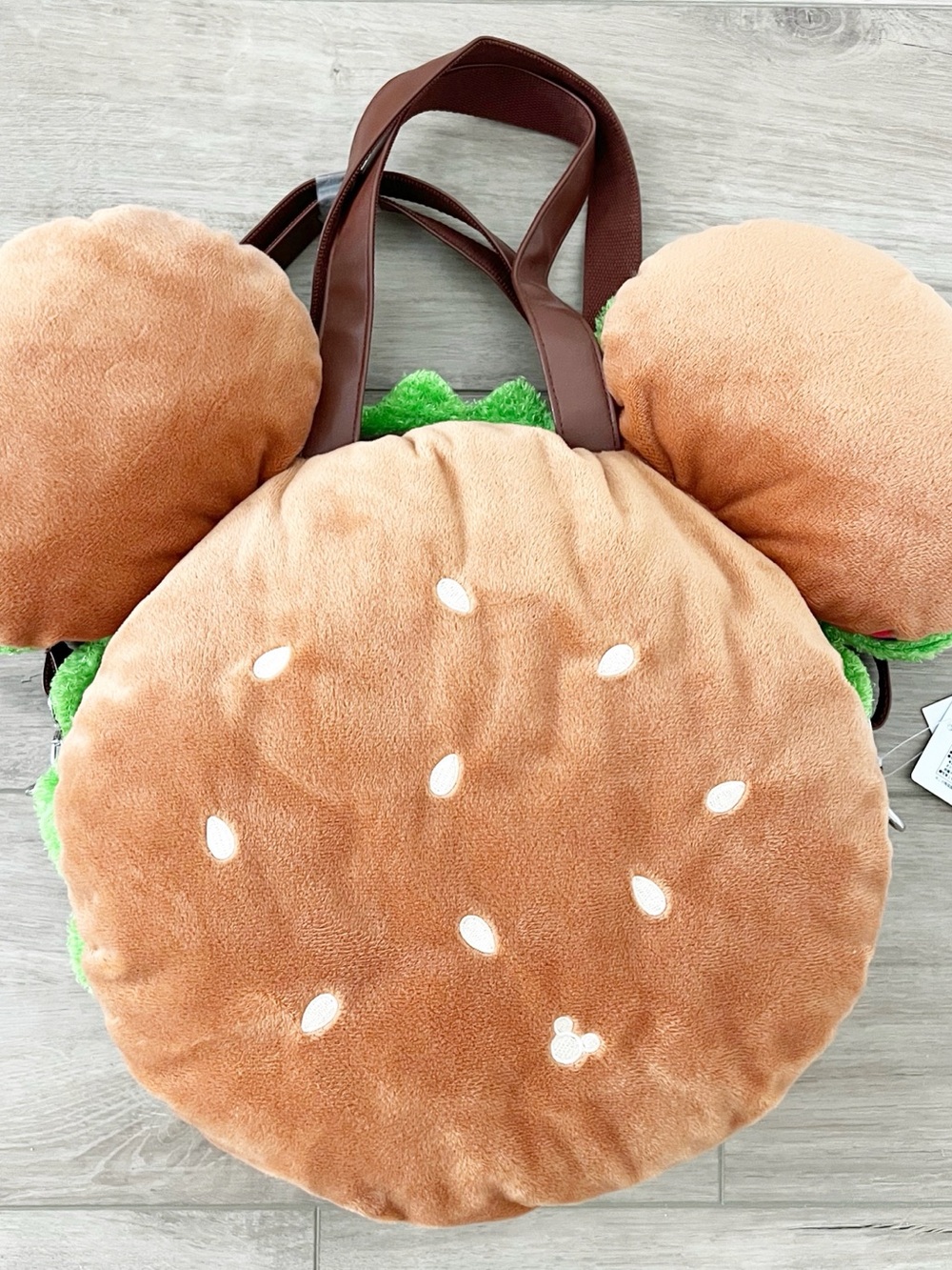 Disney Plush Hamburger Tote Bag in Brown and Green and Red